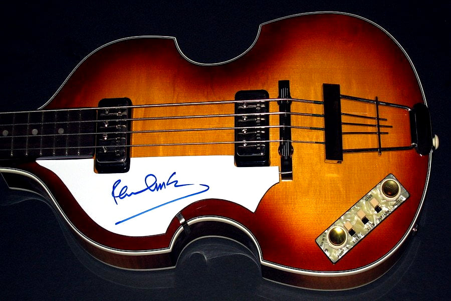 A '62 Hofner bass, signed by Paul McCartney