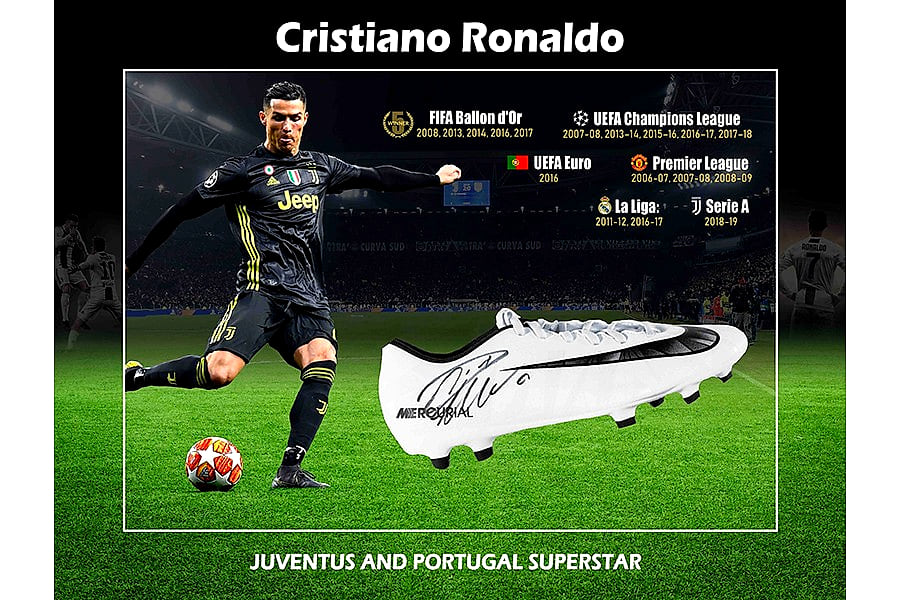 A Ronaldo boot, signed and framed
