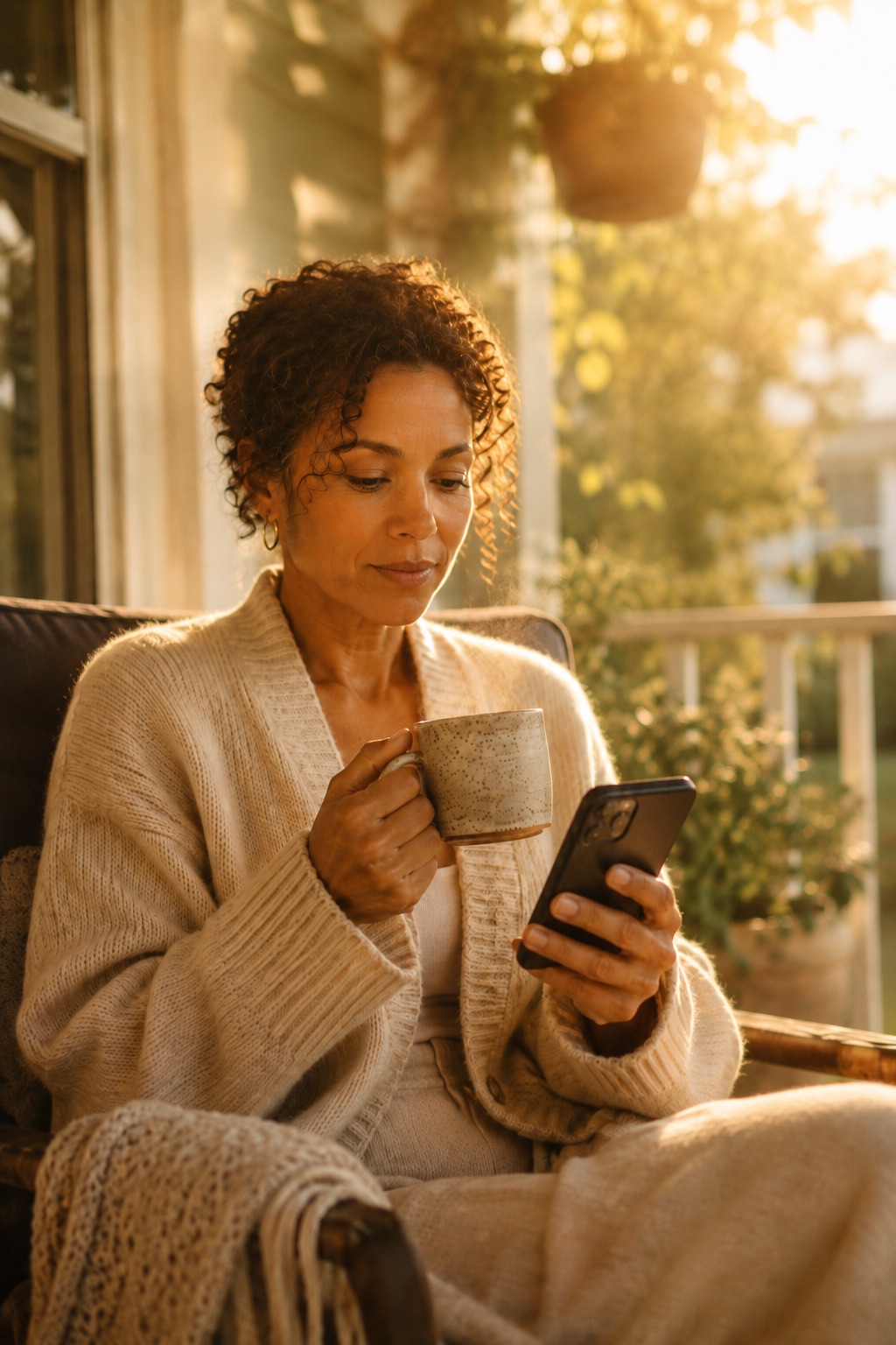 A supporter reading a text message on her phone