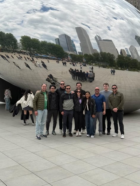 The momoGood team together at Cloud Gate in Millennium Park, Chicago